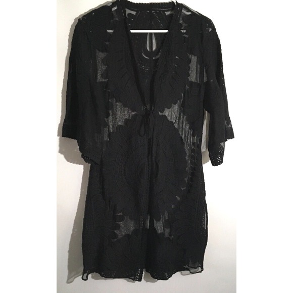 Mesh Cover Up Kimono Women's Size Small Black Open Front Short Boho Gypsy Hippie - Picture 4 of 5